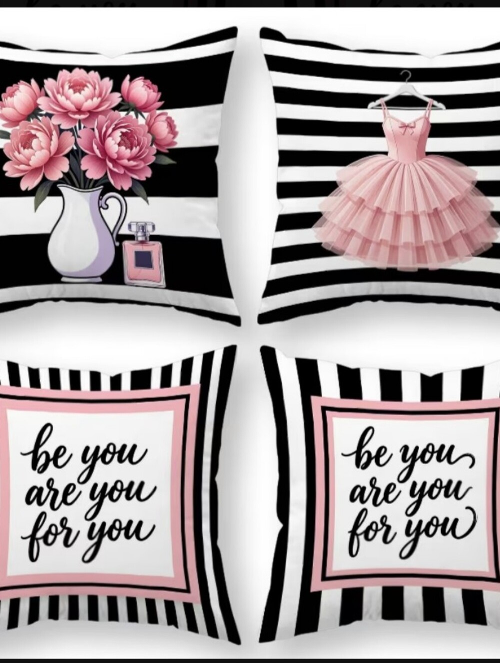Pink Floral & Tutu Accent Pillow Covers – Set of 4